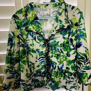 Joseph Ribkoff Blue and Green leaf Jacket